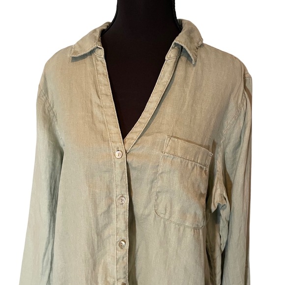 Sigrid Olsen 100% Linen Long Sleeve Button Down Shirt Womens Large Green - Picture 2 of 7